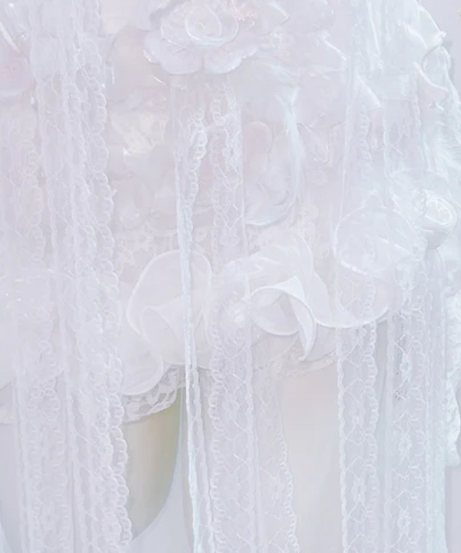 Dreamy White Floral Strapless Mini Dress with Ethereal Sheer Train - Your Holiday & Bridal Moment Statement Piece