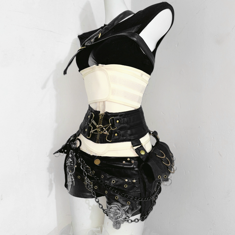 Edgy Faux Leather Harness Sleeveless Top | Chic Buckle Detail for Fall & Halloween