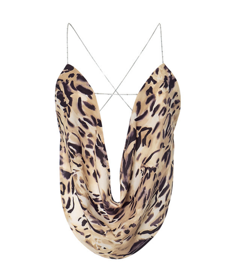 Sultry Leopard Print Cowl Neck Top with Chain Cross-Back – Your Fall & Holiday Statement Piece