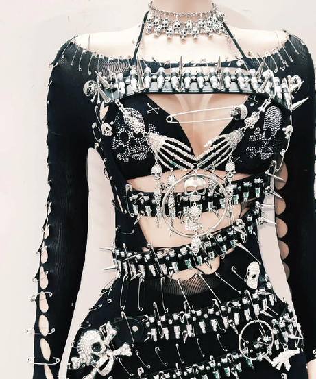 Unleash Your Edge: Spiked Skull Cutout Jumpsuit - Perfect for Halloween, Concerts & Clubs