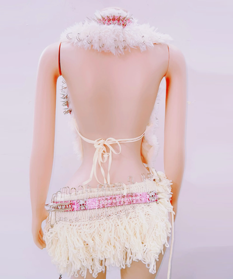 Fierce Fluffy Spiked Skull Two-Piece Set - Your Ultimate Halloween & Festival Statement Outfit!