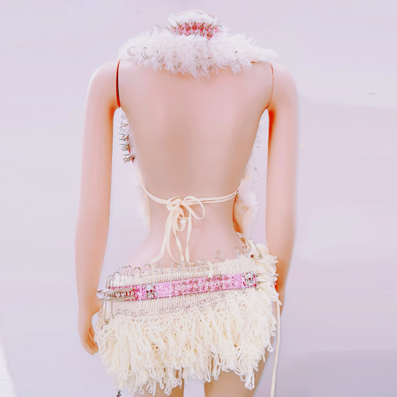 Fierce Fluffy Spiked Skull Two-Piece Set - Your Ultimate Halloween & Festival Statement Outfit!