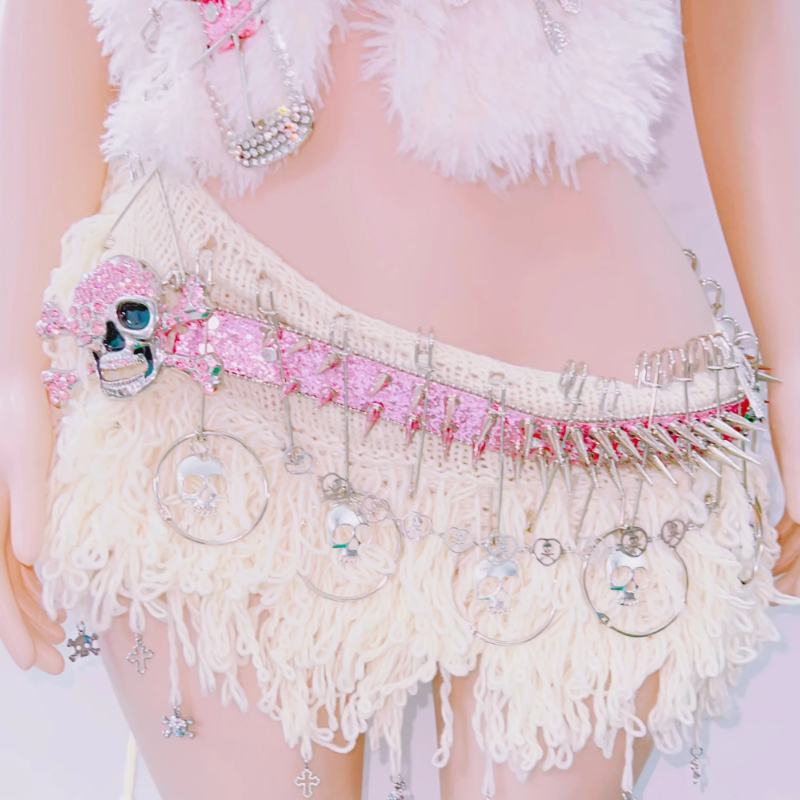 Fierce Fluffy Spiked Skull Two-Piece Set - Your Ultimate Halloween & Festival Statement Outfit!