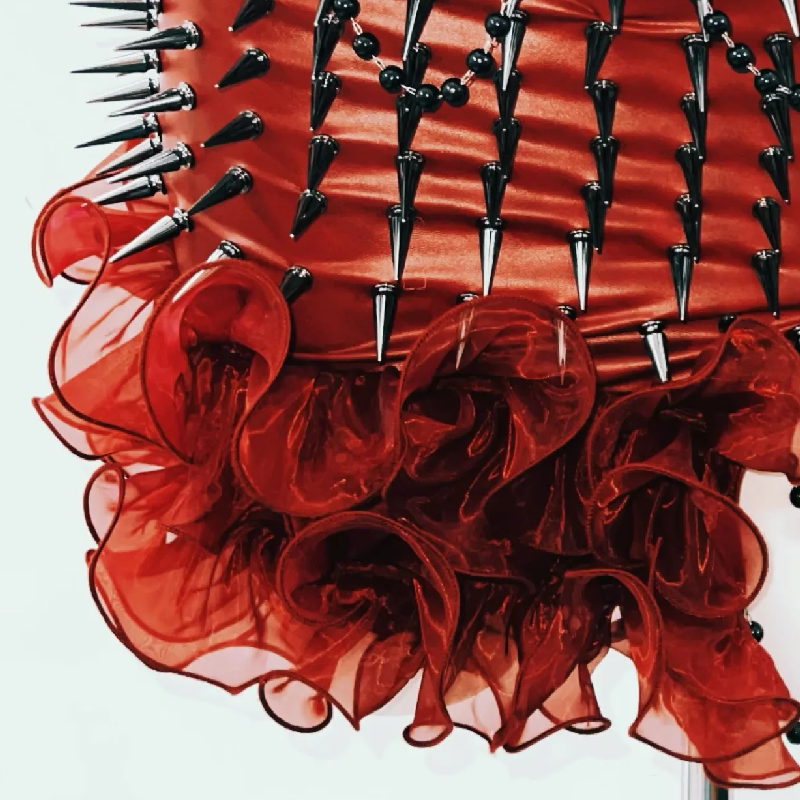 Crimson Vixen Spiked Halter Top | Lace-Up Gothcore Statement for Halloween & Fall Parties