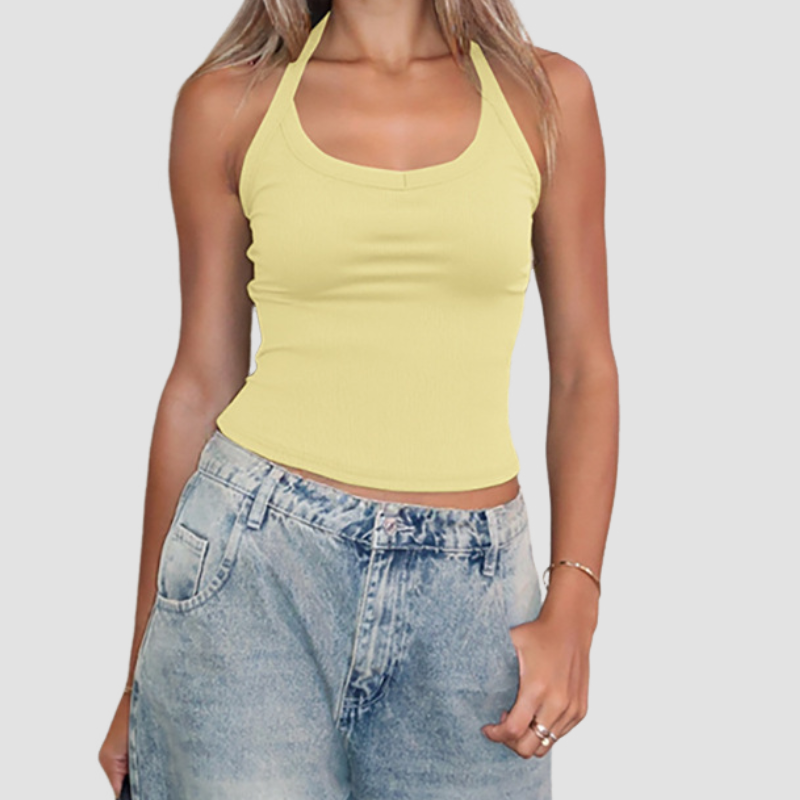 Chic Sage Green Ribbed Halter Top – U-Neck Tank for Effortless Fall Layering & Style