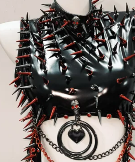 Unleash Your Dark Side: Red & Black Spiked Gothic Bodysuit | Halloween, Rave, & Clubwear Statement