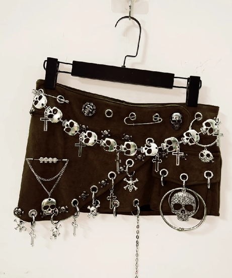 Gothic Skull Chain Mini Skirt | Edgy Halloween & Fall Alt-Fashion for Women