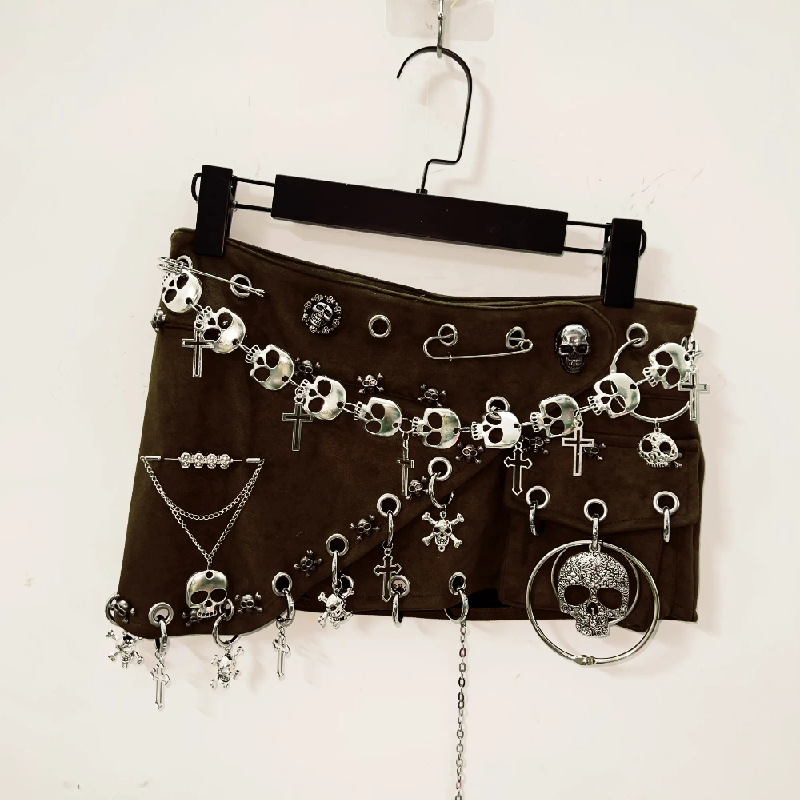 Gothic Skull Chain Mini Skirt | Edgy Halloween & Fall Alt-Fashion for Women