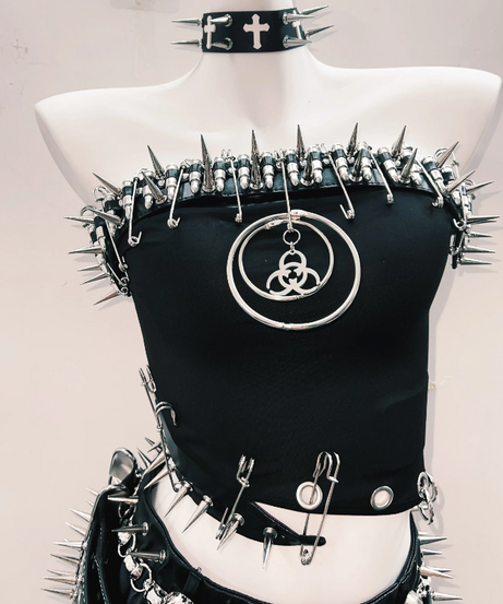Fierce Spiked O-Ring Strapless Tube Top | Goth Punk Rave & Halloween Style