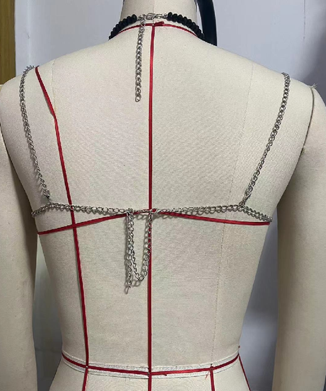 Bewitching Black Beaded Halter Body Chain Top - Fall Parties & Halloween Statement