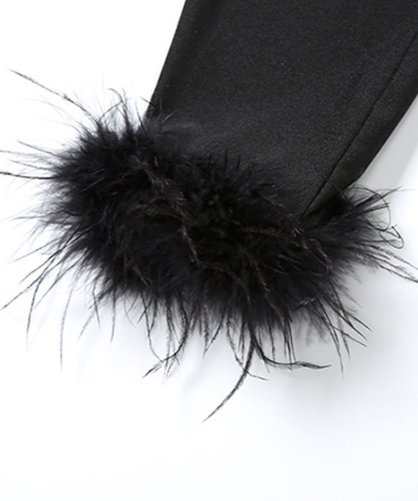 Fierce Feather Trim Off-Shoulder Jumpsuit with Cutout | Halloween & Fall Party Glam