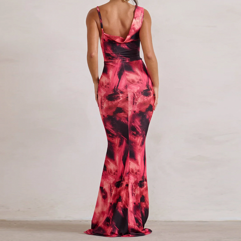 Vibrant Abstract Cowl Neck Maxi Dress - Your Go-To for Fall & Holiday Parties