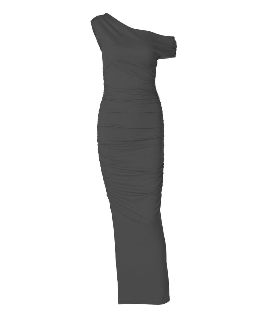 Elevate Your Style: Powder Blue One-Shoulder Ruched Ribbed Maxi Dress – Fall & Holiday Event Ready