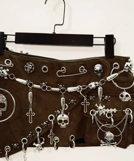 Gothic Skull Chain Mini Skirt - Edgy Halloween & Fall Fashion Statement