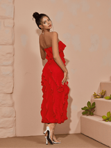 Elsie Strapless Ruffle Dress in Red