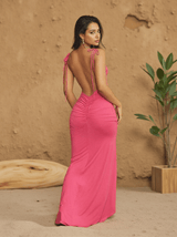 Agatha Backless Ruched Maxi Dress In Pink