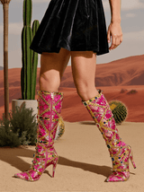 Tesni Floral Printed Rhinestone Boots