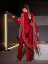 Lisanne Long Sleeve Fringe Bandage Jumpsuit