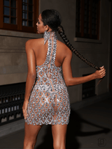 Liora Sequin Crystal Mini Dress In Dark Nude