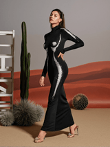 Lidal Long Sleeve Body Printed Maxi Dress In Silver