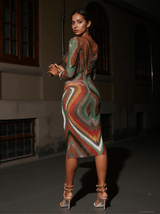 Elinda Long Sleeve Mesh Midi Dress