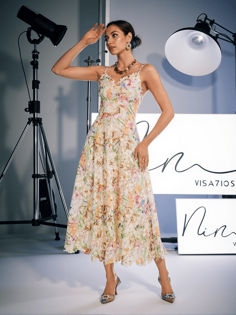 Ornan Floral Embroidered Midi Dress