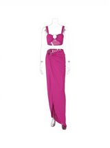 Metal Hardware Split Skirt Set In Hot Pink