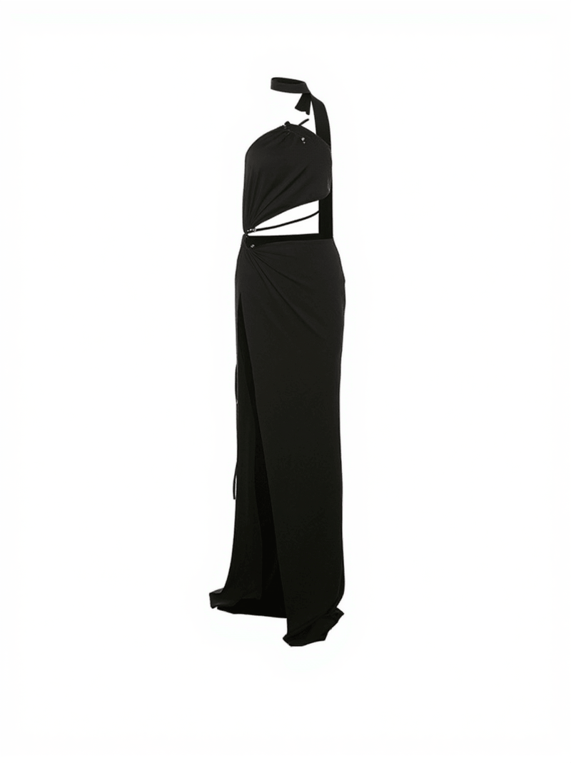 Mihi Draped Cutout Backless Maxi Dress In Black