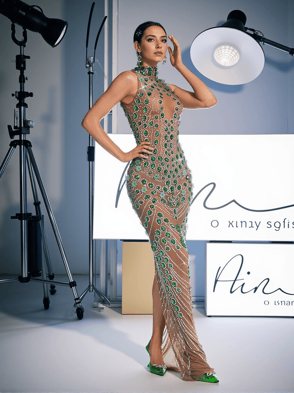 Ahava Rhinestone Embellished Maxi Dress