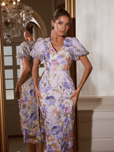 Grayson Flower Embroidered Midi Dress In Purple