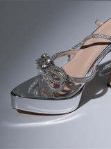 Anouk Bow Crystal Heels In Silver