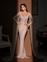 Chiara Rhinestone Cape Maxi Dress