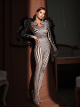 Assisi Tulle Trimmed Zebra Printed Jumpsuit