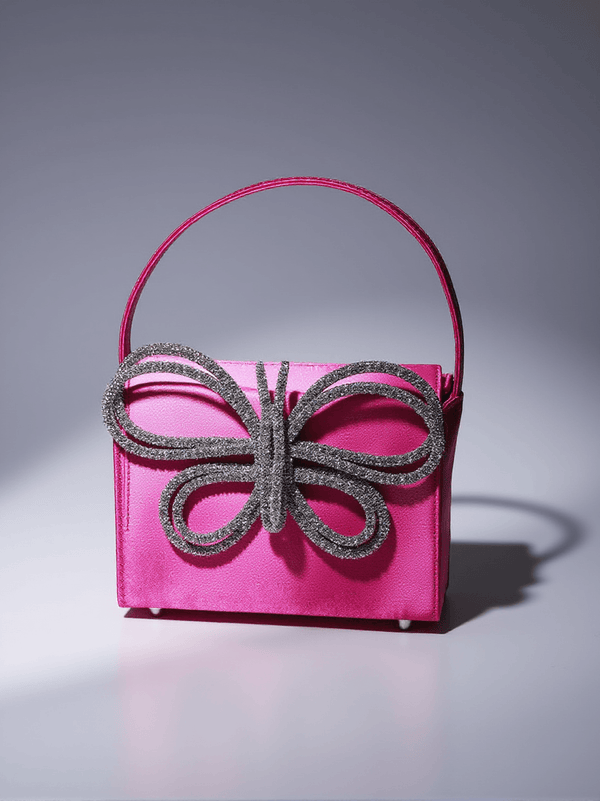 Fia Crystal Butterfly Clutch In Hot Pink