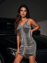 Pola Crystal Chain Draped Mini Dress