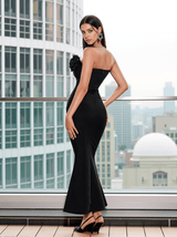 Musa Strapless Crystal Flower Bandage Dress In Black