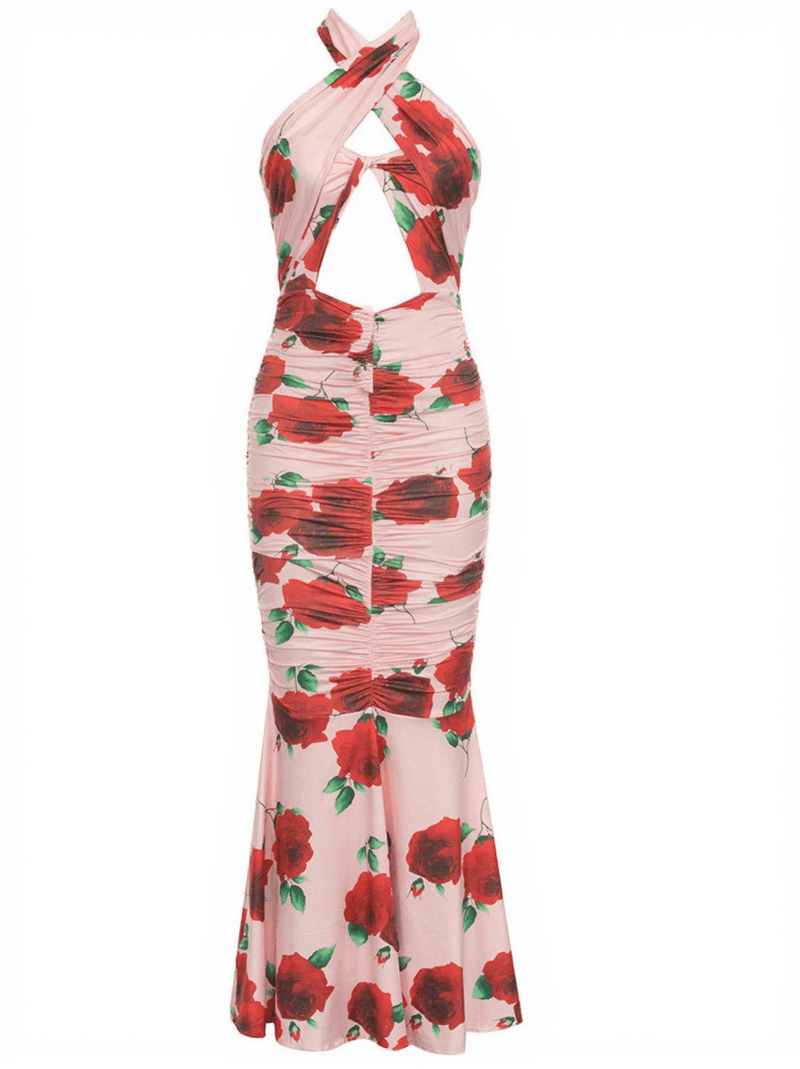 Charlotte Halterneck Rose Printed Maxi Dress