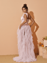 Titania One Shoulder Tulle Maxi Dress In Blush