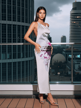 Fagor Backless Floral Satin Maxi Dress