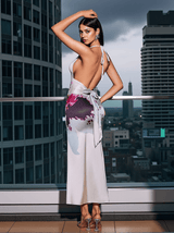 Fagor Backless Floral Satin Maxi Dress