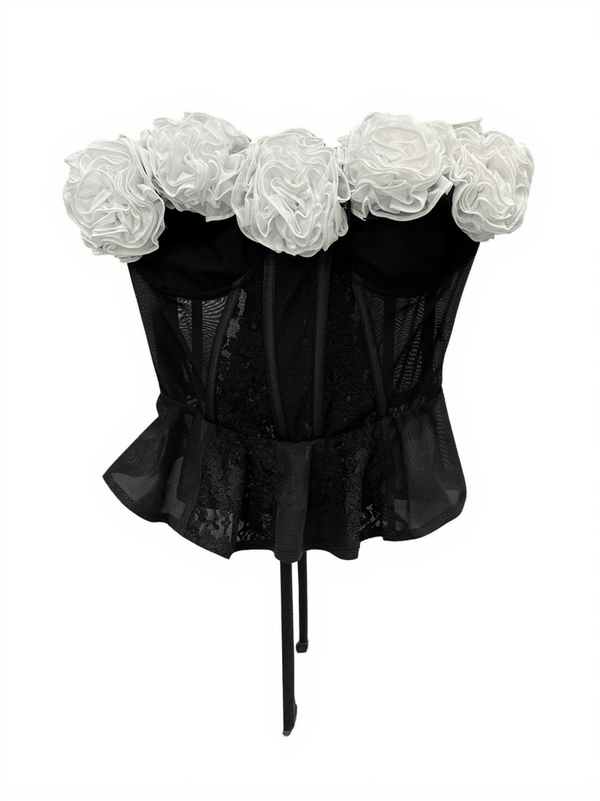 Duska Flower Lacing Mesh Top