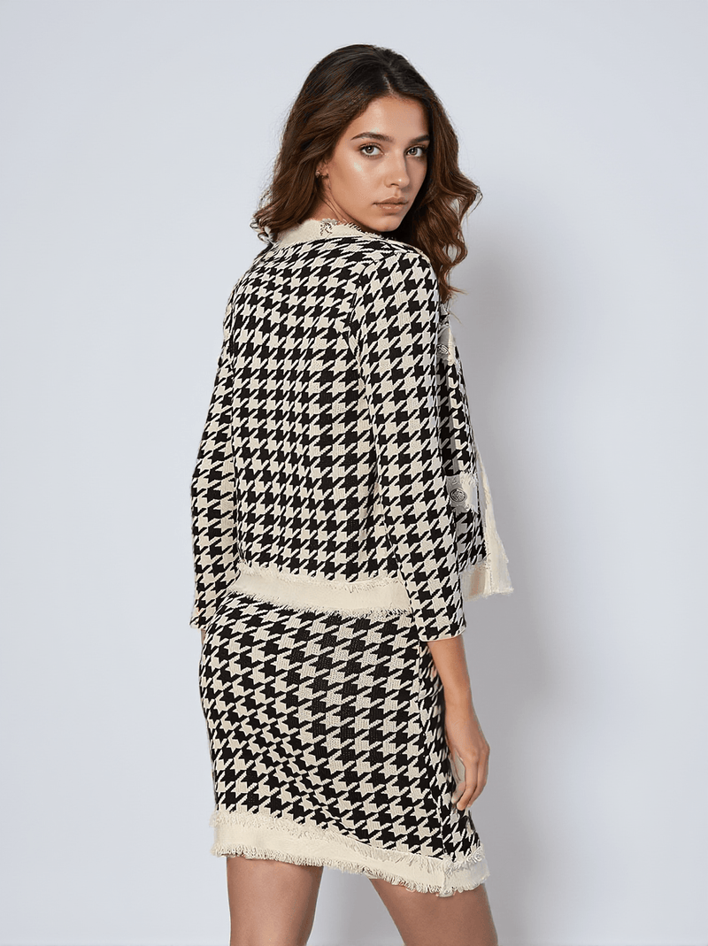 Gavi Houndstooth Knitted Skirt Set