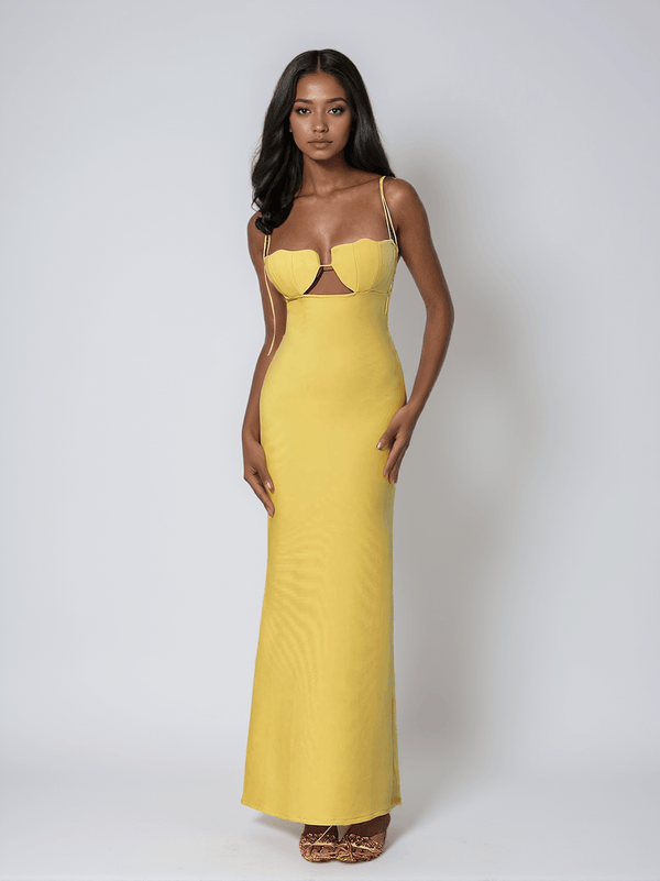 Gwyn Shell Cutout Maxi Bandage Dress In Yellow