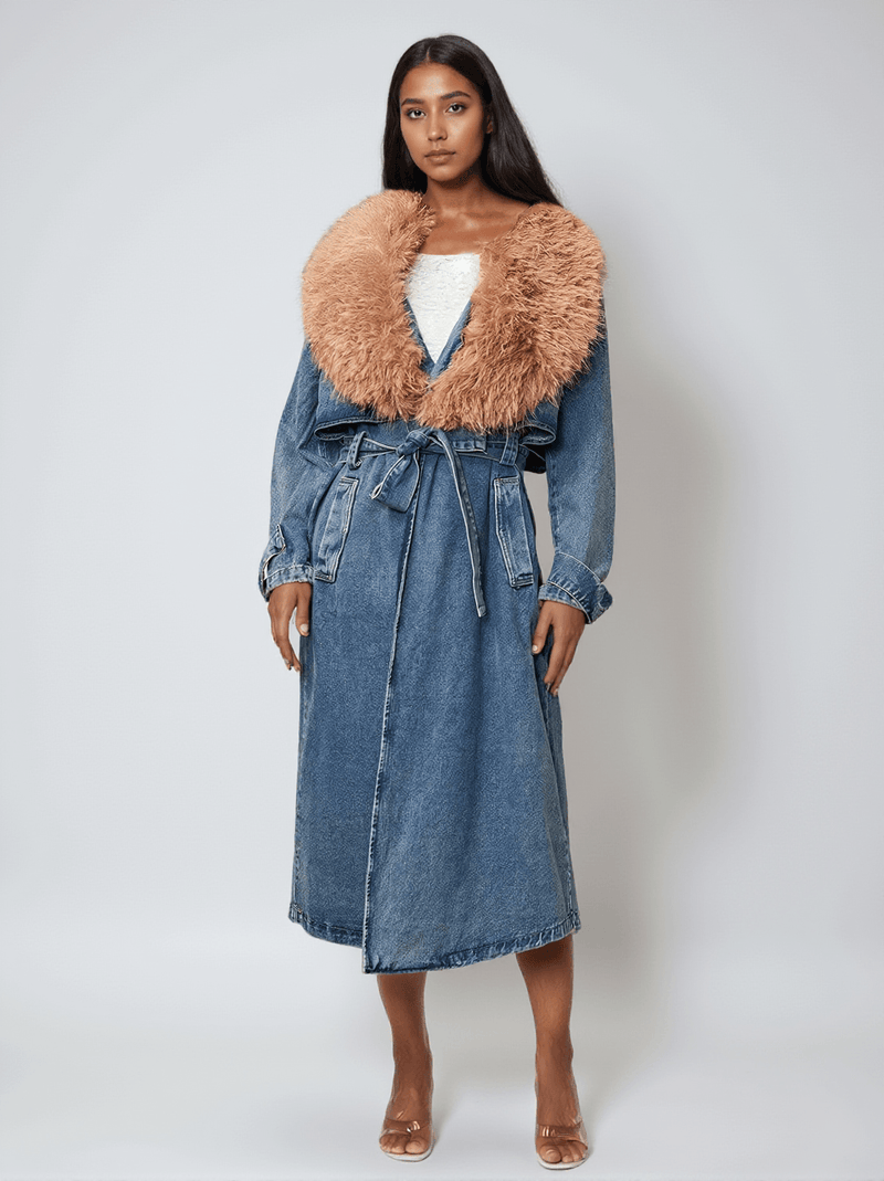 Ishtar Faux Fur Collar Denim Coat