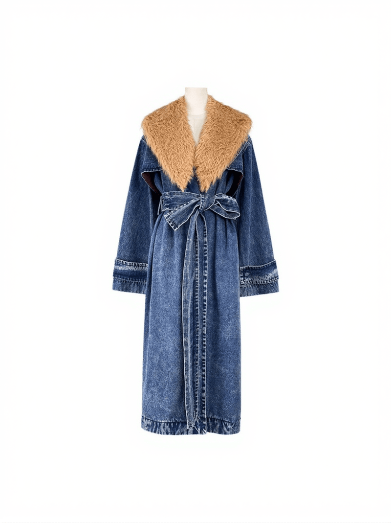 Ishtar Faux Fur Collar Denim Coat