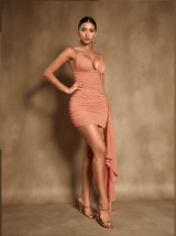 Lulani Spaghetti Ruched Draped Mini Dress