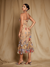 Kohen Halterneck Flower Embroidered Midi Dress