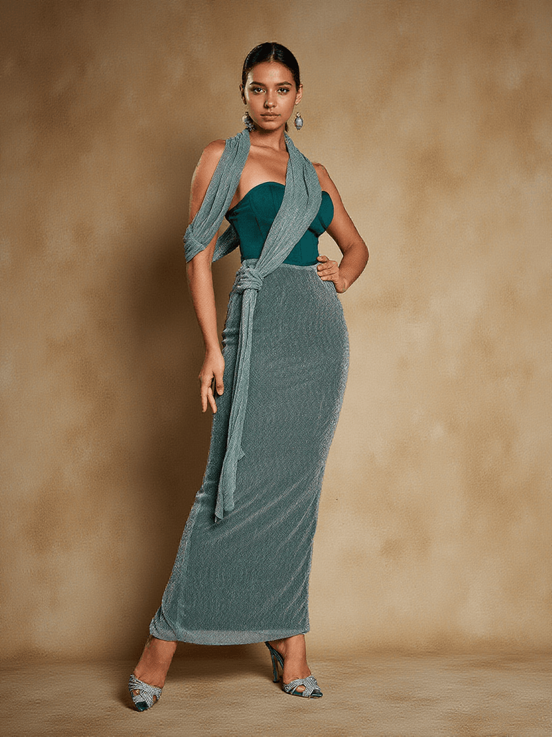 Omilan�� Strapless Patchwork Maxi Dress