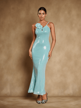 Nadiya Spaghetti Flower Sequin Maxi Dress