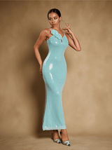 Nadiya Spaghetti Flower Sequin Maxi Dress